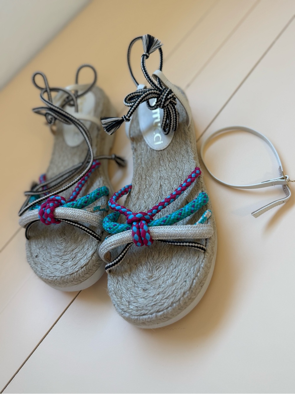 NWOT Ferrucci Colorful Rope Lace-Up Espadrille Sandals Women’s 7